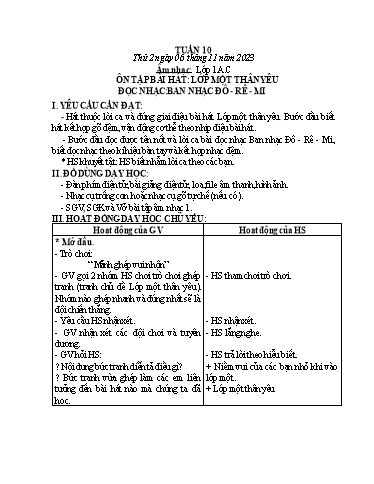 Kế hoạch bài dạy HĐTN 1+2, Âm Nhạc 1+2+4 - Tuần 10 (NH 2023-2024)(GV: Trần Thị Thu Hiền)