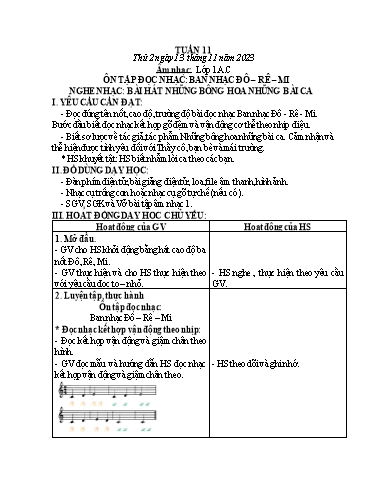 Kế hoạch bài dạy HĐTN 1+2, Âm Nhạc 1+2+4 - Tuần 11 (NH 2023-2024)(GV: Trần Thị Thu Hiền)