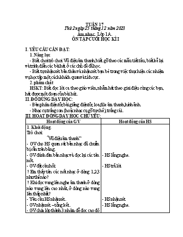 Kế hoạch bài dạy HĐTN 1+2, Âm Nhạc 1+2+4 - Tuần 17 (NH 2023-2024)(GV: Trần Thị Thu Hiền)