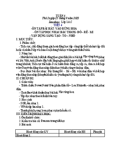 Kế hoạch bài dạy HĐTN 1+2, Âm Nhạc 1+2+4 - Tuần 4 (NH 2023-2024)(GV: Trần Thị Thu Hiền)