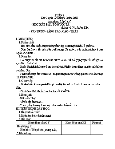 Kế hoạch bài dạy HĐTN 1+2, Âm Nhạc 1+2+4 - Tuần 5 (NH 2023-2024)(GV: Trần Thị Thu Hiền)