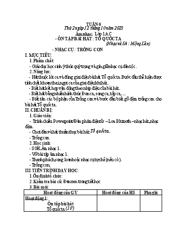 Kế hoạch bài dạy HĐTN 1+2, Âm Nhạc 1+2+4 - Tuần 6 (NH 2023-2024)(GV: Trần Thị Thu Hiền)