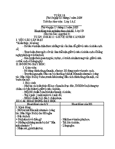 Kế hoạch bài dạy HĐTN 1+2, Âm Nhạc 1+4 - Tuần 18 (NH 2023-2024)(GV: Trần Thị Thu Hiền)