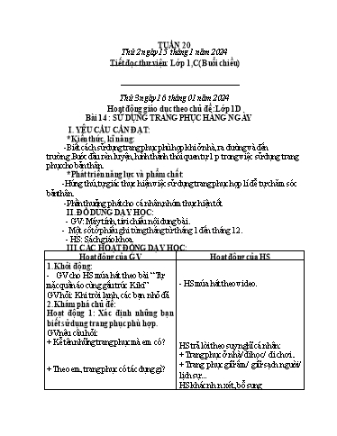 Kế hoạch bài dạy HĐTN 1+2, Âm Nhạc 1+4 - Tuần 20 (NH 2023-2024)(GV: Trần Thị Thu Hiền)