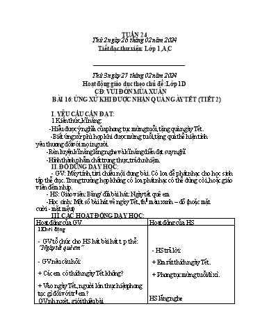 Kế hoạch bài dạy HĐTN 1+2, Âm Nhạc 1+4 - Tuần 24 (NH 2023-2024)(GV: Trần Thị Thu Hiền)