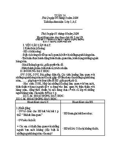Kế hoạch bài dạy HĐTN 1+2, Âm Nhạc 1+4 - Tuần 25 (NH 2023-2024)(GV: Trần Thị Thu Hiền)