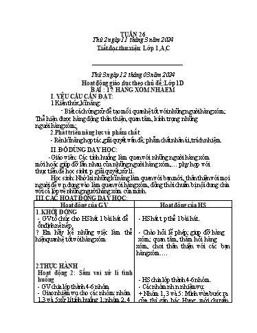 Kế hoạch bài dạy HĐTN 1+2, Âm Nhạc 1+4 - Tuần 26 (NH 2023-2024)(GV: Trần Thị Thu Hiền)