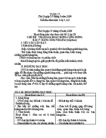 Kế hoạch bài dạy HĐTN 1+2, Âm Nhạc 1+4 - Tuần 27 (NH 2023-2024)(GV: Trần Thị Thu Hiền)
