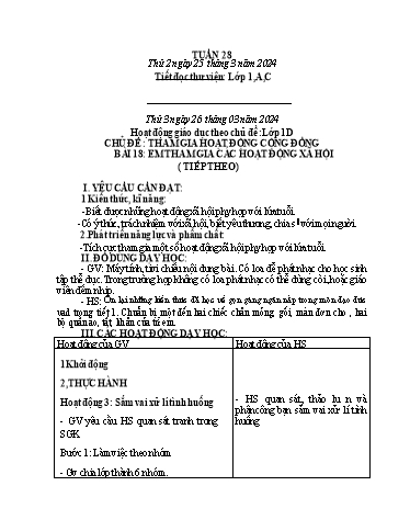 Kế hoạch bài dạy HĐTN 1+2, Âm Nhạc 1+4 - Tuần 28 (NH 2023-2024)(GV: Trần Thị Thu Hiền)