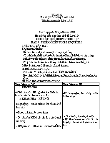 Kế hoạch bài dạy HĐTN 1+2, Âm Nhạc 1+4 - Tuần 29 (NH 2023-2024)(GV: Trần Thị Thu Hiền)