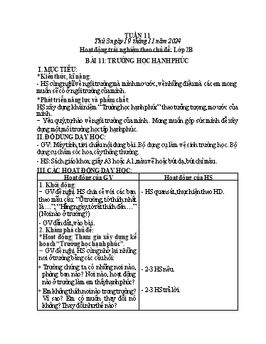 Kế hoạch bài dạy HĐTN, Âm Nhạc 2 - Tuần 11 (NH 2024-2025)(GV: Trần Thị Thu Hiền)