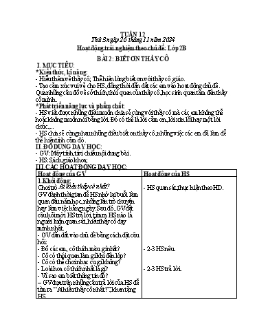Kế hoạch bài dạy HĐTN, Âm Nhạc 2 - Tuần 12 (NH 2024-2025)(GV: Trần Thị Thu Hiền)