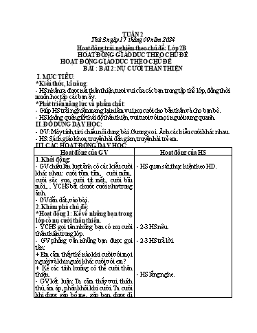 Kế hoạch bài dạy HĐTN, Âm Nhạc 2 - Tuần 2 (NH 2024-2025)(GV: Trần Thị Thu Hiền)