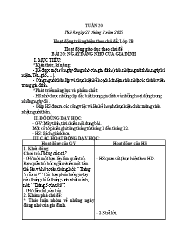 Kế hoạch bài dạy HĐTN, Âm Nhạc 2 - Tuần 20 (NH 2024-2025)(GV: Trần Thị Thu Hiền)