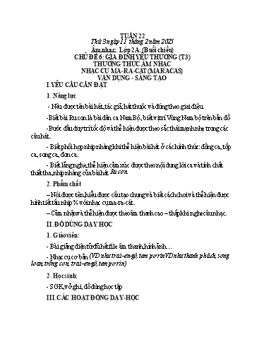 Kế hoạch bài dạy HĐTN, Âm Nhạc 2 - Tuần 22 (NH 2024-2025)(GV: Trần Thị Thu Hiền)