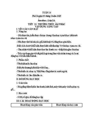 Kế hoạch bài dạy HĐTN, Âm Nhạc 2 - Tuần 25 (NH 2024-2025)(GV: Trần Thị Thu Hiền)