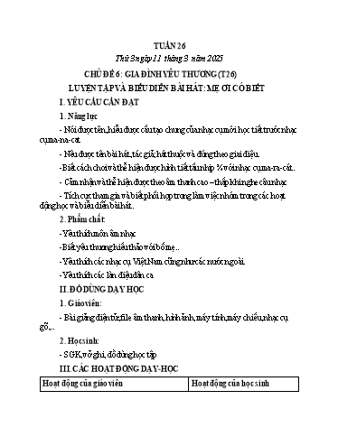Kế hoạch bài dạy HĐTN, Âm Nhạc 2 - Tuần 26 (NH 2024-2025)(GV: Trần Thị Thu Hiền)