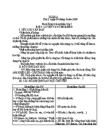 Kế hoạch bài dạy HĐTN, Âm Nhạc 2 - Tuần 3 (NH 2024-2025)(GV: Trần Thị Thu Hiền)