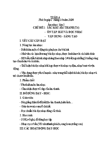 Kế hoạch bài dạy HĐTN, Âm Nhạc 2 - Tuần 4 (NH 2024-2025)(GV: Trần Thị Thu Hiền)