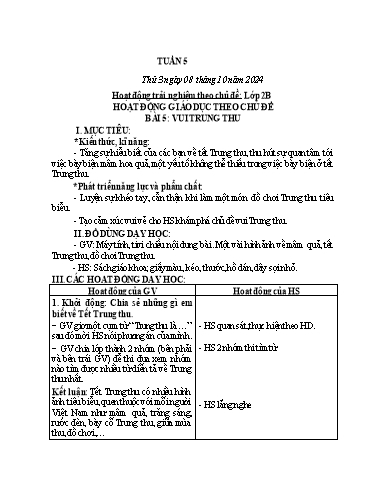 Kế hoạch bài dạy HĐTN, Âm Nhạc 2 - Tuần 5 (NH 2024-2025)(GV: Trần Thị Thu Hiền)