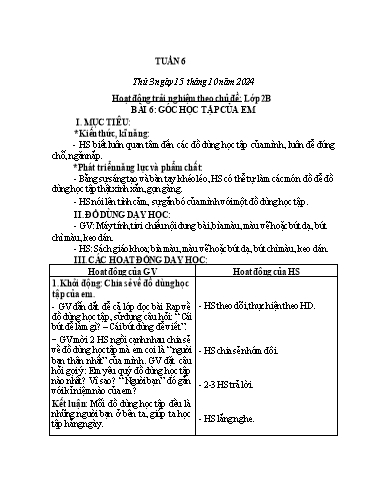 Kế hoạch bài dạy HĐTN, Âm Nhạc 2 - Tuần 6 (NH 2024-2025)(GV: Trần Thị Thu Hiền)