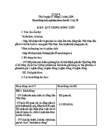 Kế hoạch bài dạy HĐTN, Âm Nhạc 2 - Tuần 8 (NH 2024-2025)(GV: Trần Thị Thu Hiền)