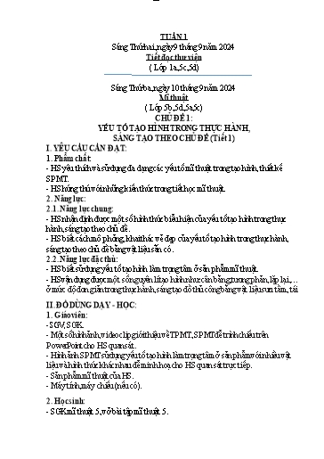 Kế hoạch bài dạy Mĩ Thuật 1+2+5, GDTC 1 - Tuần 1 (NH 2024-2025)(GV: Cao Thị Minh Tình)