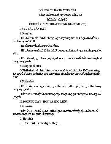 Kế hoạch bài dạy Mĩ Thuật 3+4, Công Nghệ 5 - Tuần 28 (NH 2024-2025)(GV: Dương Thị Hồng Thắm)