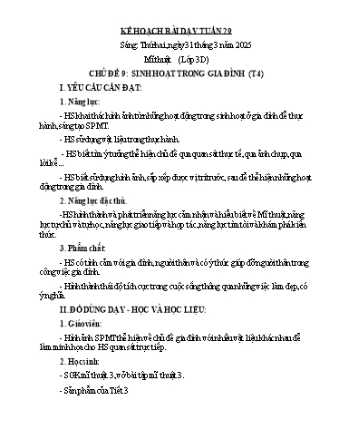 Kế hoạch bài dạy Mĩ Thuật 3+4, Công Nghệ 5 - Tuần 29 (NH 2024-2025)(GV: Dương Thị Hồng Thắm)