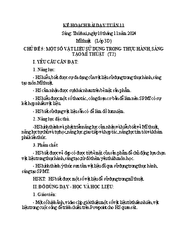 Kế hoạch bài dạy Mĩ Thuật 3+4, Đạo Đức 1 - Tuần 11 (NH 2024-2025)(GV: Dương Thị Hồng Thắm)