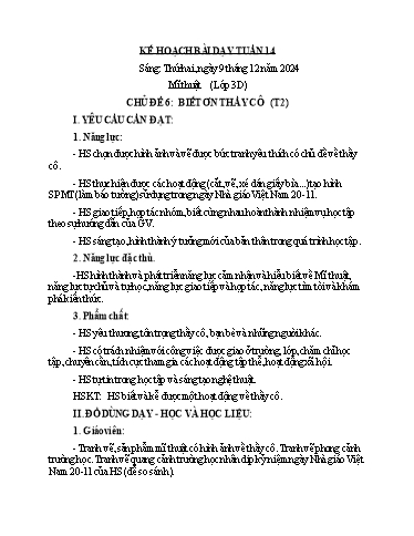 Kế hoạch bài dạy Mĩ Thuật 3+4, Đạo Đức 1 - Tuần 14 (NH 2024-2025)(GV: Dương Thị Hồng Thắm)