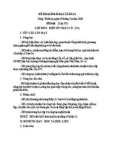 Kế hoạch bài dạy Mĩ Thuật 3+4, Đạo Đức 1 - Tuần 15 (NH 2024-2025)(GV: Dương Thị Hồng Thắm)