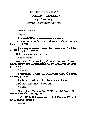 Kế hoạch bài dạy Mĩ Thuật 3+4, Đạo Đức 1 - Tuần 6 (NH 2024-2025)(GV: Dương Thị Hồng Thắm)