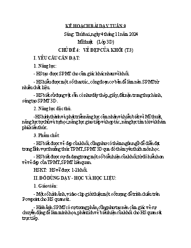 Kế hoạch bài dạy Mĩ Thuật 3+4, Đạo Đức 1 - Tuần 9 (NH 2024-2025)(GV: Dương Thị Hồng Thắm)