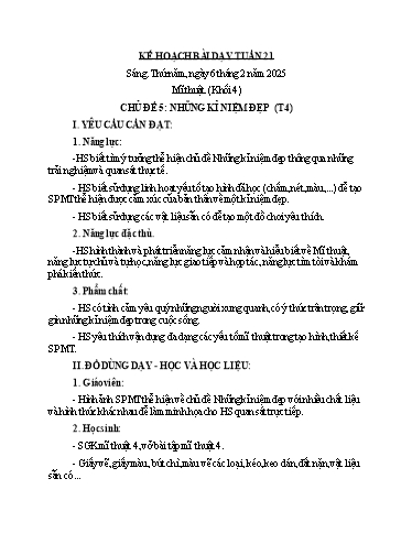 Kế hoạch bài dạy Mĩ Thuật 3+4, GDTC 2+3, Đạo Đức 1 - Tuần 21 (NH 2024-2025)(GV: Dương Thị Hồng Thắm)