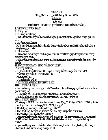 Kế hoạch bài dạy Mĩ Thuật 3+5, GDTC 1, Công Nghệ 3, Kĩ Thuật 5 - Tuần 29 (NH 2023-2024)(GV: Cao Thị Minh Tình)