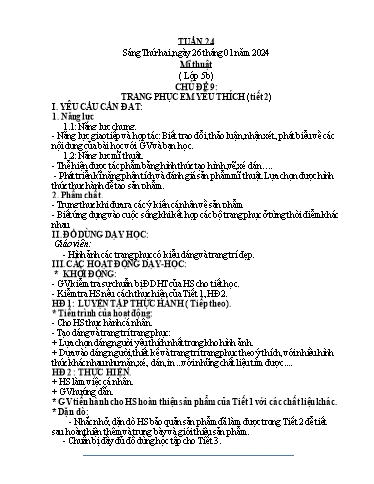 Kế hoạch bài dạy Mĩ Thuật 3+5, GDTC 1, Công Nghệ 3, Kĩ Thuật 5 - Tuần 24 (NH 2023-2024)(GV: Cao Thị Minh Tình)