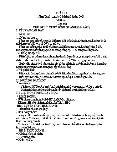 Kế hoạch bài dạy Mĩ Thuật 3+5, GDTC 1, Công Nghệ 3, Kĩ Thuật 5 - Tuần 27 (NH 2023-2024)(GV: Cao Thị Minh Tình)