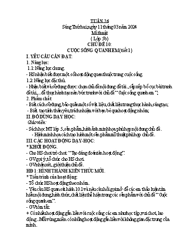 Kế hoạch bài dạy Mĩ Thuật 3+5, GDTC 1, Công Nghệ 3, Kĩ Thuật 5 - Tuần 26 (NH 2023-2024)(GV: Cao Thị Minh Tình)