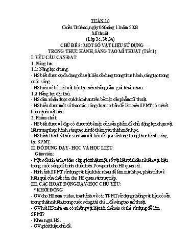 Kế hoạch bài dạy Mĩ Thuật 3+5, GDTC 1, Công Nghệ 3 - Tuần 10 (NH 2023-2024)(GV: Cao Thị Minh Tình)