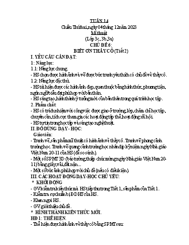 Kế hoạch bài dạy Mĩ Thuật 3+5, GDTC 1, Công Nghệ 3 - Tuần 14 (NH 2023-2024)(GV: Cao Thị Minh Tình)