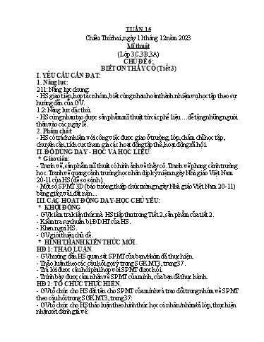 Kế hoạch bài dạy Mĩ Thuật 3+5, GDTC 1, Công Nghệ 3 - Tuần 15 (NH 2023-2024)(GV: Cao Thị Minh Tình)