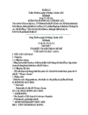 Kế hoạch bài dạy Mĩ Thuật 3+5, GDTC 1, Công Nghệ 3 - Tuần 17 (NH 2023-2024)(GV: Cao Thị Minh Tình)