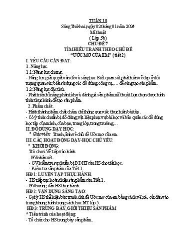 Kế hoạch bài dạy Mĩ Thuật 3+5, GDTC 1, Công Nghệ 3 - Tuần 18 (NH 2023-2024)(GV: Cao Thị Minh Tình)