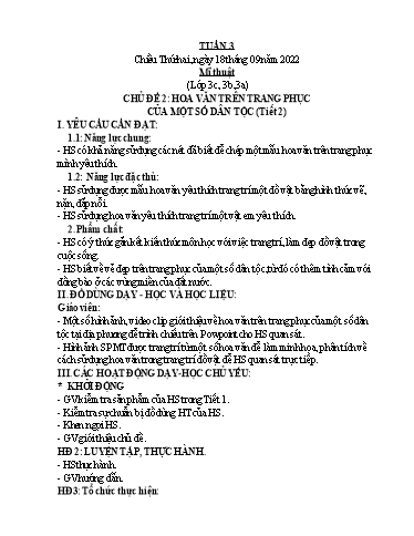 Kế hoạch bài dạy Mĩ Thuật 3+5, GDTC 1, Công Nghệ 3 - Tuần 3 (NH 2022-2023)(GV: Cao Thị Minh Tình)