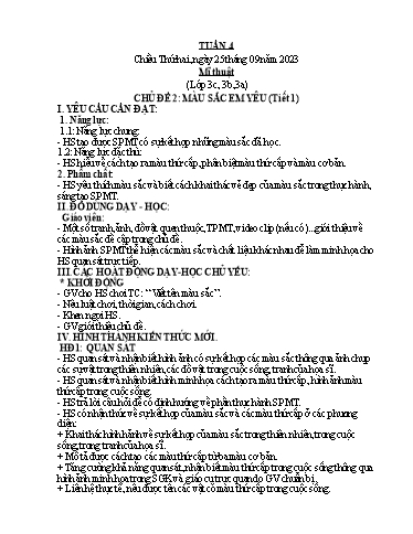 Kế hoạch bài dạy Mĩ Thuật 3+5, GDTC 1, Công Nghệ 3 - Tuần 4 (NH 2023-2024)(GV: Cao Thị Minh Tình)