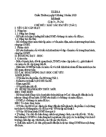 Kế hoạch bài dạy Mĩ Thuật 3+5, GDTC 1, Công Nghệ 3 - Tuần 5 (NH 2023-2024)(GV: Cao Thị Minh Tình)