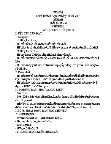 Kế hoạch bài dạy Mĩ Thuật 3+5, GDTC 1, Công Nghệ 3 - Tuần 6 (Năm học 2023-2024)(GV: Cao Thị Minh Tình)