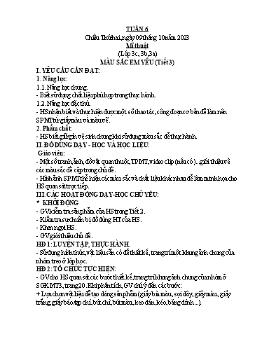 Kế hoạch bài dạy Mĩ Thuật 3+5, GDTC 1, Công Nghệ 3 - Tuần 6 (NH 2023-2024)(GV: Cao Thị Minh Tình)