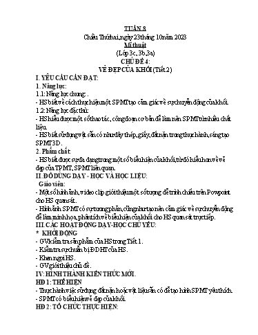 Kế hoạch bài dạy Mĩ Thuật 3+5, GDTC 1, Công Nghệ 3 - Tuần 8 (NH 2023-2024)(GV: Cao Thị Minh Tình)